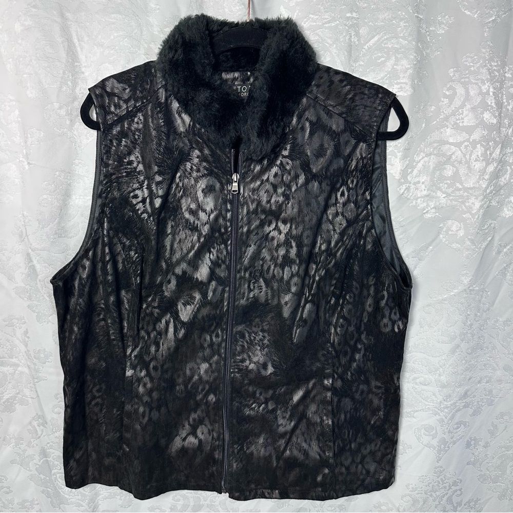 TONI MORGAN Black Faux Fur Collar Vest‎